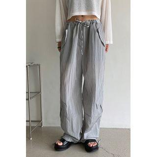 Drawstring Flap-pocket Nylon Pants