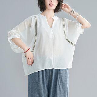Dolman-sleeve Notch-neck Blouse