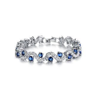 Elegant Fashion Geometric Corrugated Blue Cubic Zirconia Short Bracelet Silver - One Size