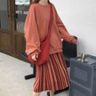 Plain Sweatshirt / Striped Midi A-line Skirt