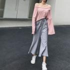 Plain Long-sleeve Loose-fit Top / Plain High-waist Wide-leg Pants