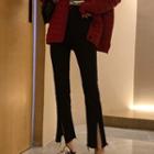 High-waist Plain Slit Pants