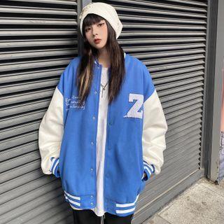 Contrast Sleeve Lettering Baseball Jacket