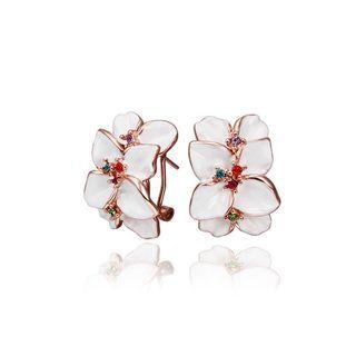Fashion Elegant Plated Rose Gold White Flower Stud Earrings With Cubic Zircon Rose Gold - One Size