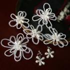 Bridal Set: Faux Pearl Beaded Floral Hair Clip + Clip-on Earring Set Of 6 - 5 Pcs - Hair Clip - White & 1 Pair - Earring - White - One Size