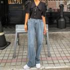 Tab-button Washed Wide-leg Jeans