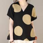 Short-sleeve Dotted Top Black - One Size