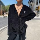 Long-sleeve Letter Embroidered Lace-up Jacket