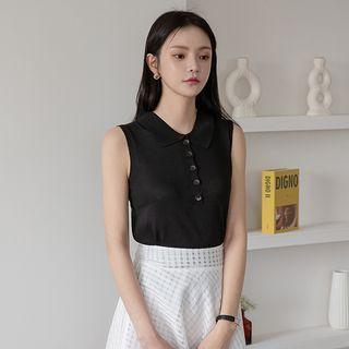 Sleeveless Textured Knit Polo Shirt