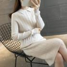 Long-sleeve Cable Knit Collared Knit Dress
