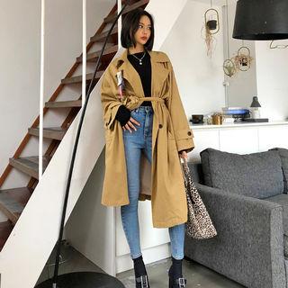 Washed Cotton Trench Coat With Brooch