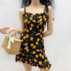 Lemon-print Ruffled Sleeveless Mini Dress