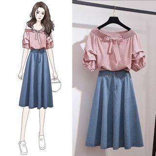 Cold Shoulder Short-sleeve Top / Midi A-line Skirt / Set