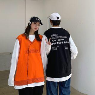 Couple Matching Mock Two Piece Long-sleeve Lettering Print T-shirt
