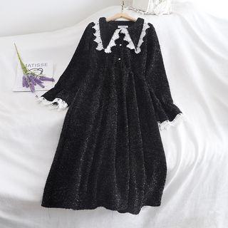 Peter Pan Collar Glitter Lantern-sleeve A-line Midi Dress