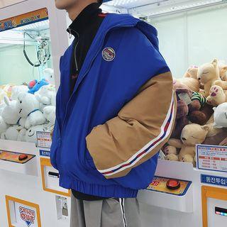 Color Block Hooded Zip Padded Jacket