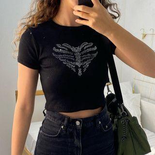 Heart Graphic Short Sleeve Ribbed T-shirt