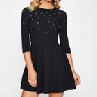 Faux Pearl 3/4-sleeve Mini Skater Dress