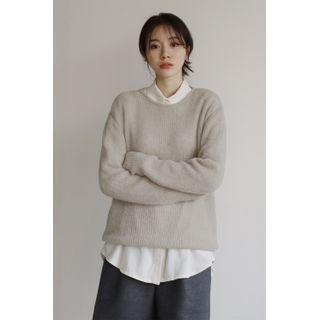 Drop-shoulder Alpaca Blend Knit Top Gray - One Size