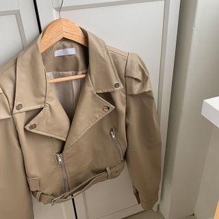 Puff-sleeve Faux-leather Biker Jacket