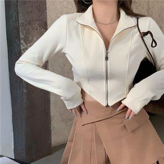 Long-sleeve Asymmetrical Zip-up Crop Top
