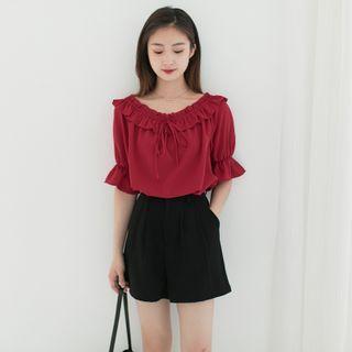 Ruffle Off Shoulder Chiffon Bell-sleeve Shirt