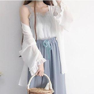 Chiffon Light Jacket / Knit Camisole / Chiffon Camisole / Knit Jacket / Wide Leg Pants