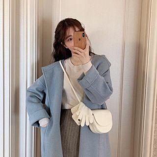 Plain Woolen Long Coat / Long-sleeve Plain Knit Top / High-waist Plain Knit Skirt