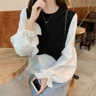 Bell-sleeve Mock Two-piece Blouse