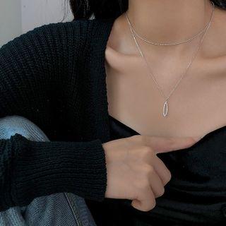 925 Sterling Silver Pendant Layered Necklace Necklace - 925 Silver - Geometric - 2 Layers - One Size