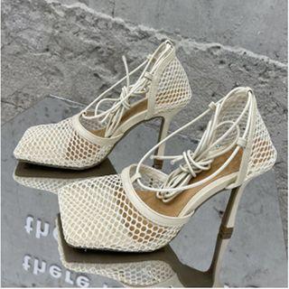 Square-toe Strappy Stiletto Heel Sandals