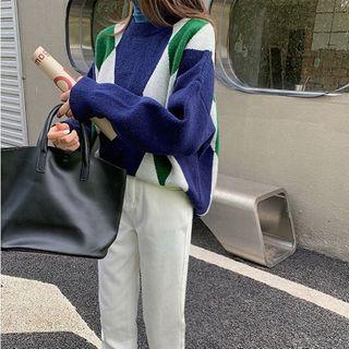 Color Block Argyle Print Sweater