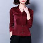 Long-sleeve Silk Peplum Shirt