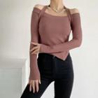 Plain Halter Long Sleeve Off-shoulder Cropped T-shirt