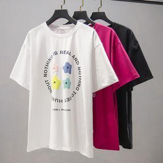 Elbow-sleeve Print Knit T-shirt