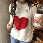 Heart Chunky Knit Sweater As Shown In Figure - One Size