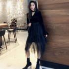 Long-sleeve Sheer Overlay A-line Dress