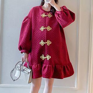 Quilted Frog Buttoned Mini Sweatshirt Dress