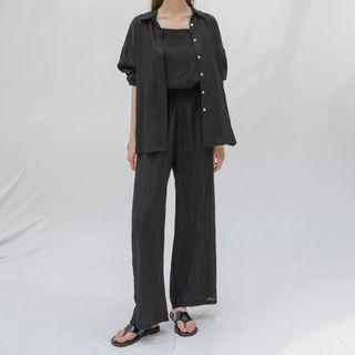Set: Crinkled Shirt + Camisole Top + Wide-leg Pants