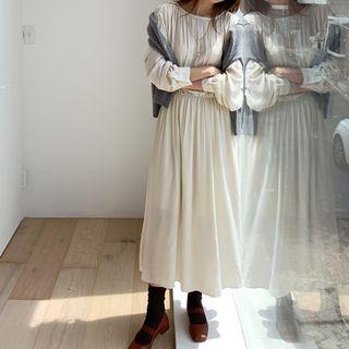 Balloon-sleeve Textured Maxi Dress