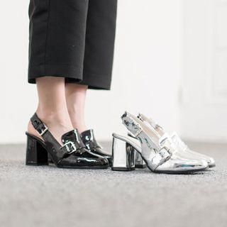 Sling-back Chunky-heel Patent Pumps