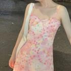 Spaghetti Strap Floral Mesh Dress