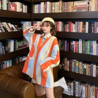 Floral Long-sleeve Shirt / V Neck Color-block Cardigan