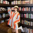 Floral Long-sleeve Shirt / V Neck Color-block Cardigan