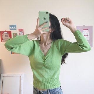 Ruched V-neck Knit Top