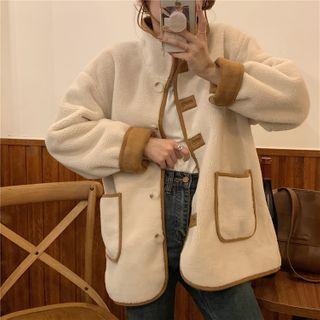 Fleece Button-up Jacket Almond & Light Brown - One Size