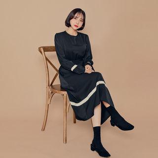 Lace-trim Gathered Satin Dress