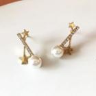 Star Rhinestone Faux Pearl Dangle Earring 1 Pair - White & Gold - One Size