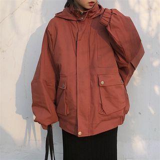 Couple Matching Hooded Zip-up Trench Jacket