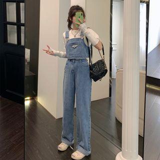 Set: Applique Denim Cropped Vest + Wide Leg Jeans